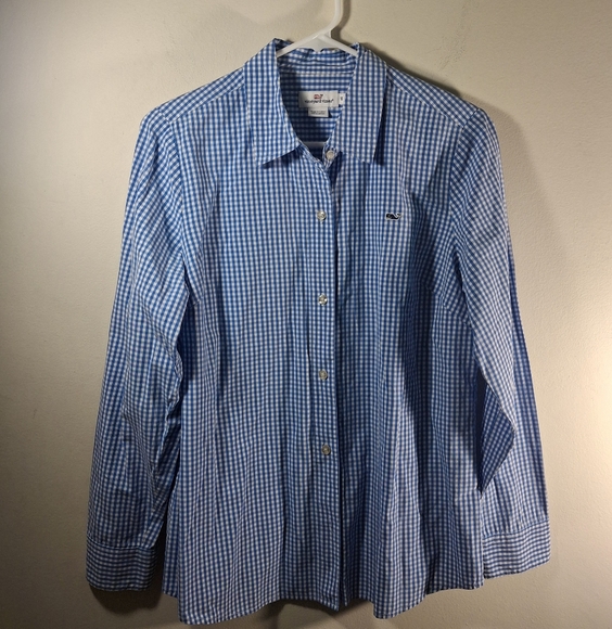 Vineyard Vines Tops - Vineyard Vines Women's Blue & White Checked Gingham  Button Down Blouse Size 10